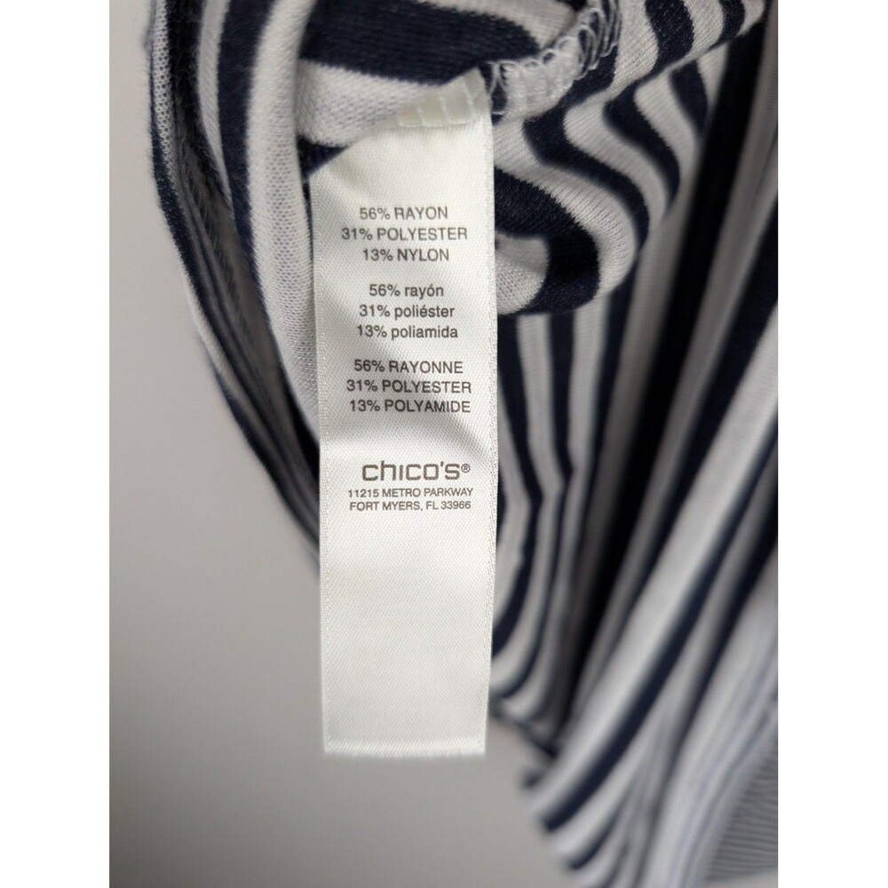 Chico's Weekends Shirt Womens Medium Navy White Striped Short Sleeve Scoop Neck - Picture 5 of 7